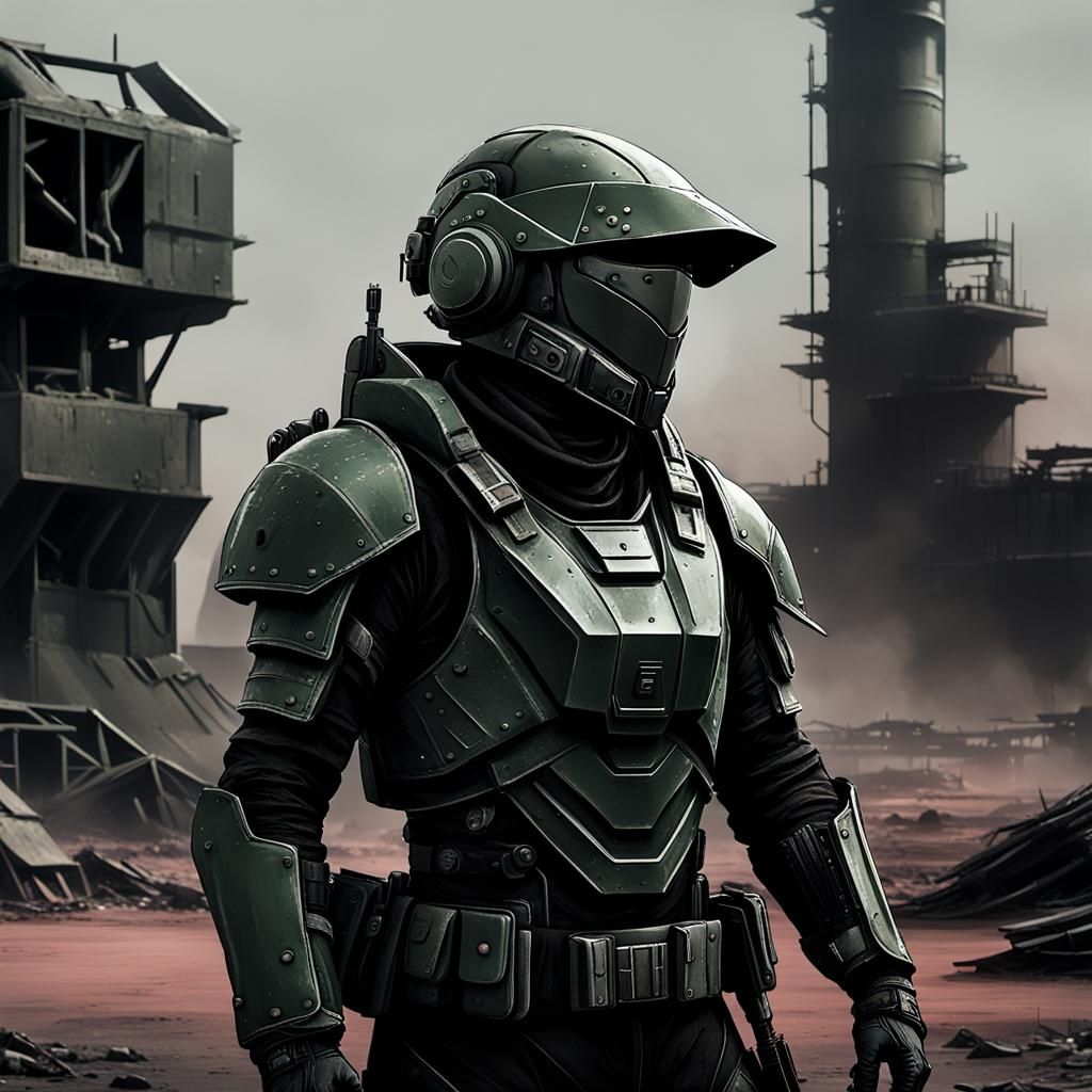 Post-Apocalyptic Soldier in Wasteland, Cinematic Film Still