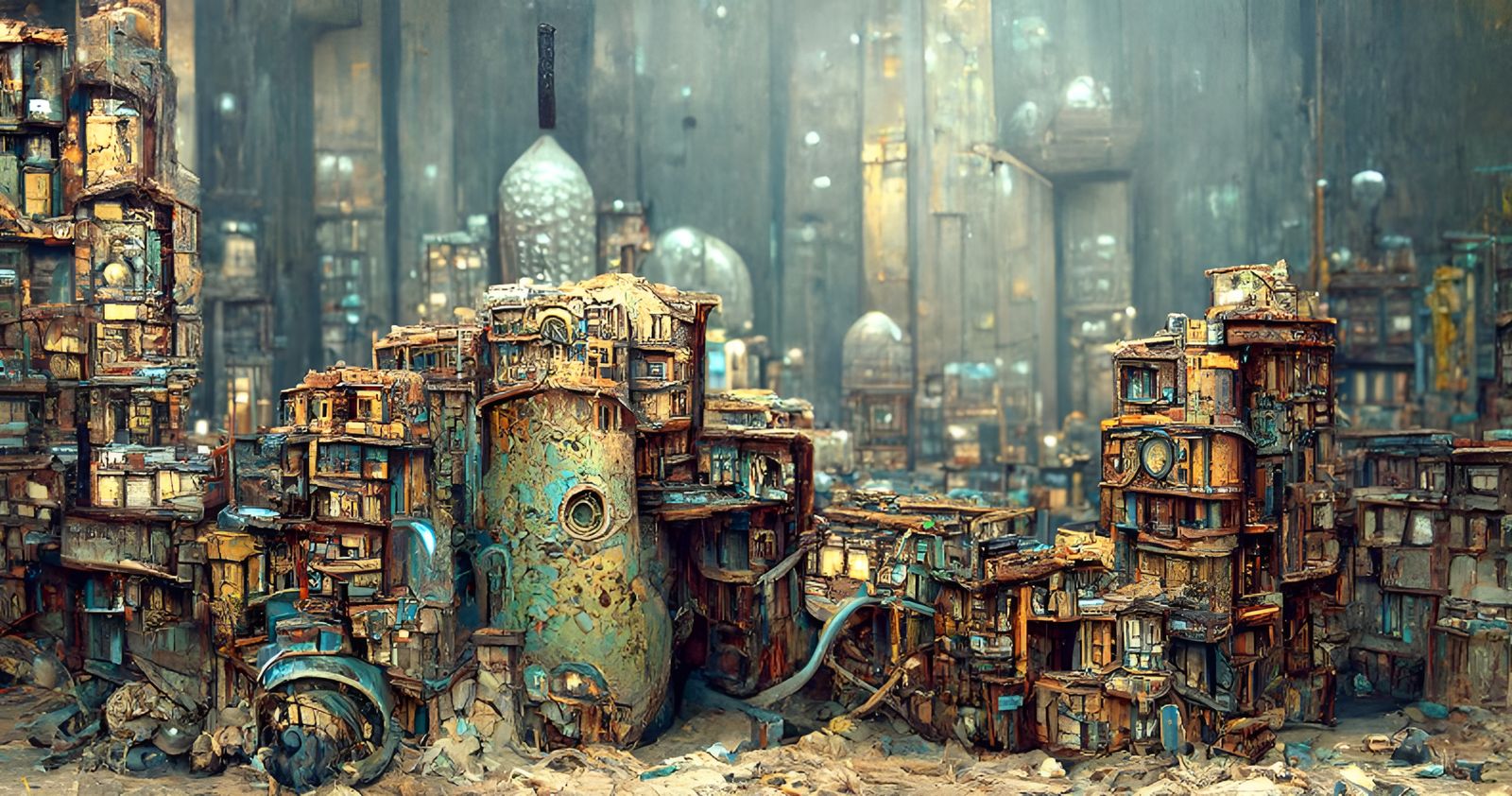Cyber Post-Apocalyptic Cityscape Illustration