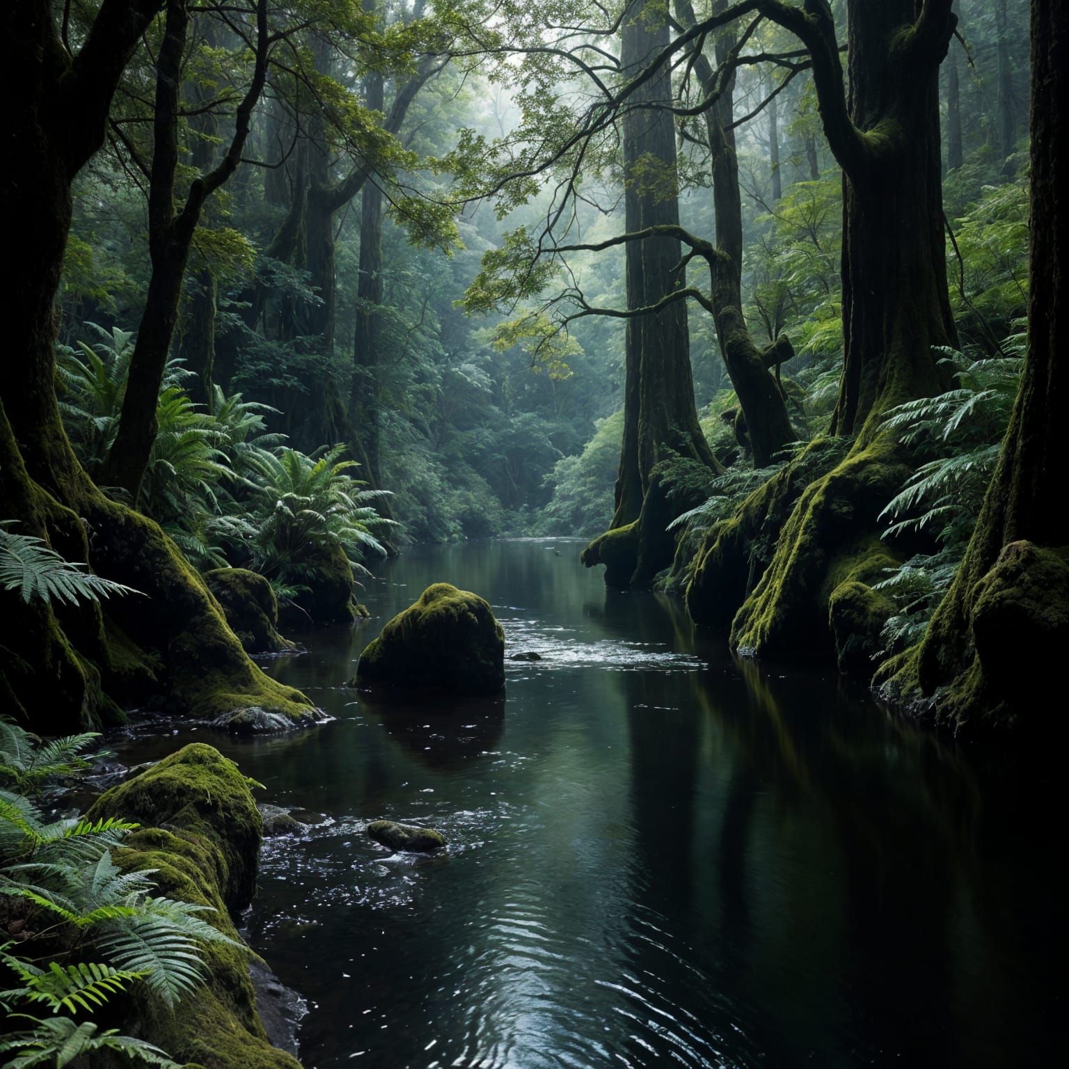 Tasmanian Blackwater River in Temperate Rainforest