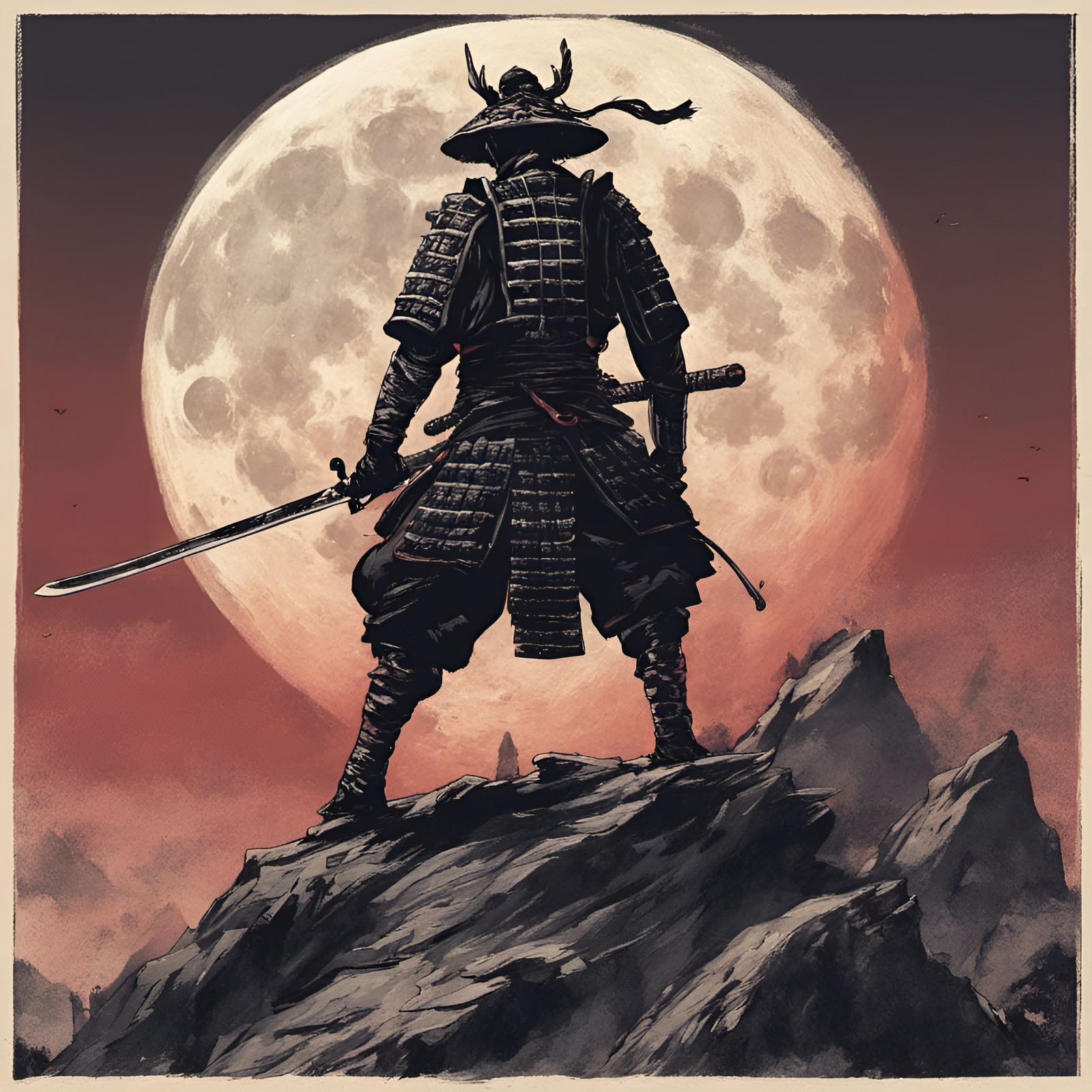 Samurai Warrior Duel Under Full Moon