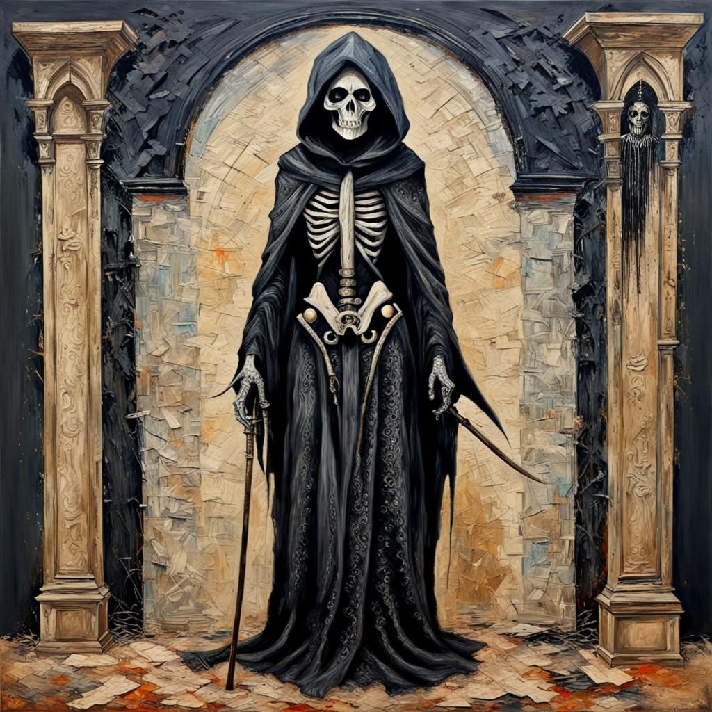 Smiling Grim Reaper Portrait as Oil Painting