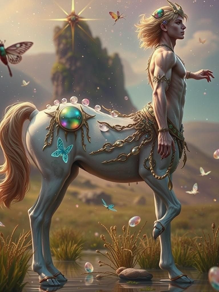 Radiant Centaur Galloping Through Iridescent Dreamscape