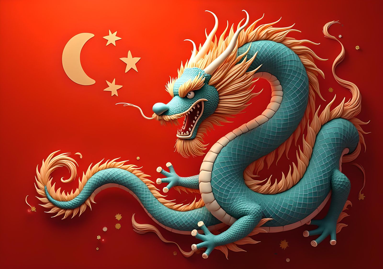 Festive Chinese Dragon on Red Background