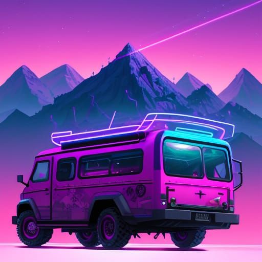 Fortnite Battle Bus Concept Art in Neon Digital Style