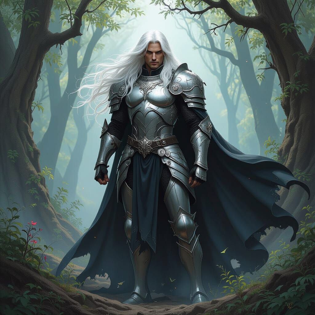 Mystical Forest: Dark Knight in Silver Armor