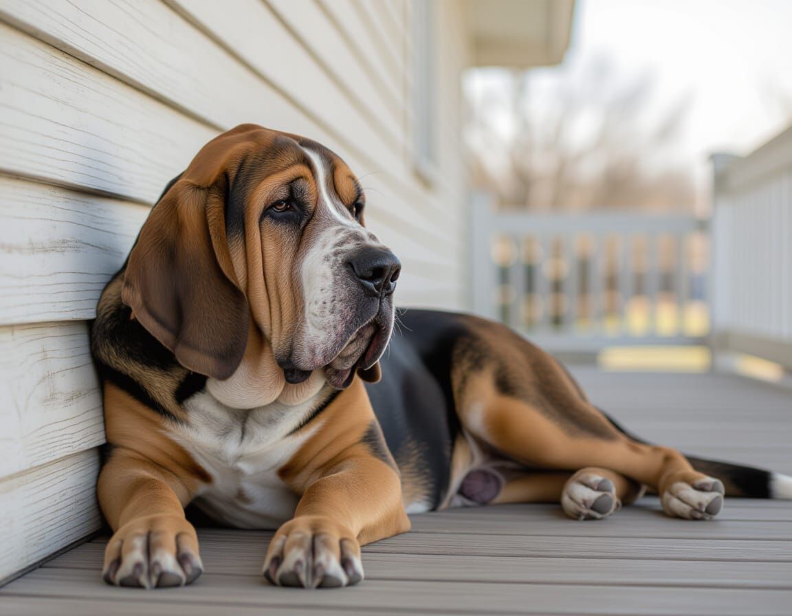 Old Bloodhound Waits Patiently on Porch