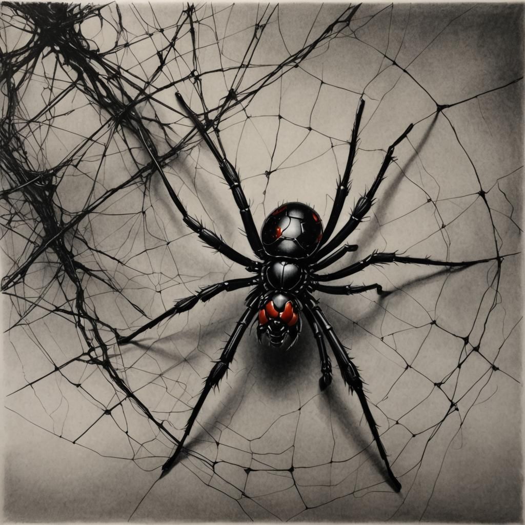 Hyperdetailed Charcoal Drawing of Black Widow Spider