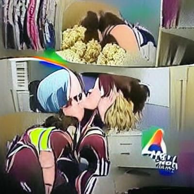 Anime Style Lesbian Kiss Illustration