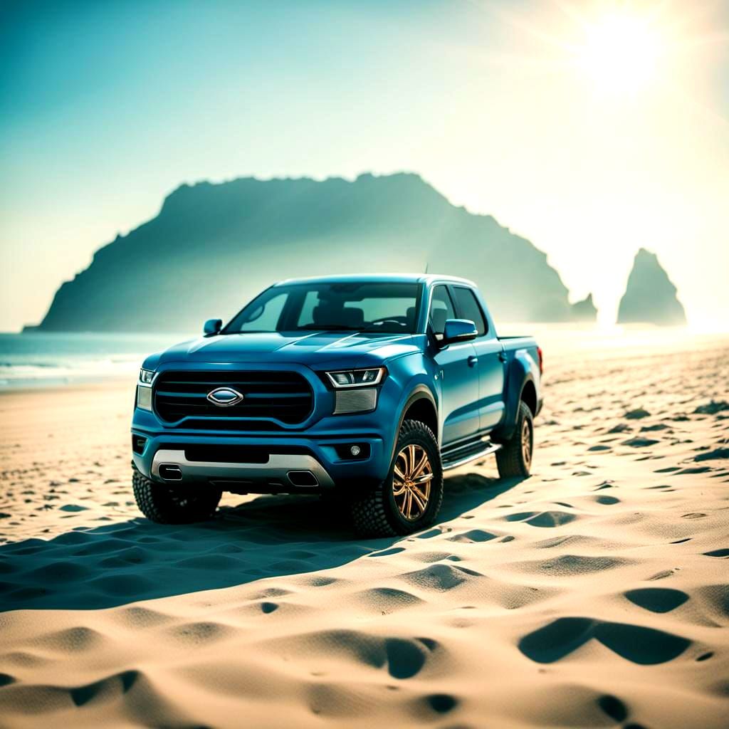 Blue Car at the Beach: Cinematic Film Still
