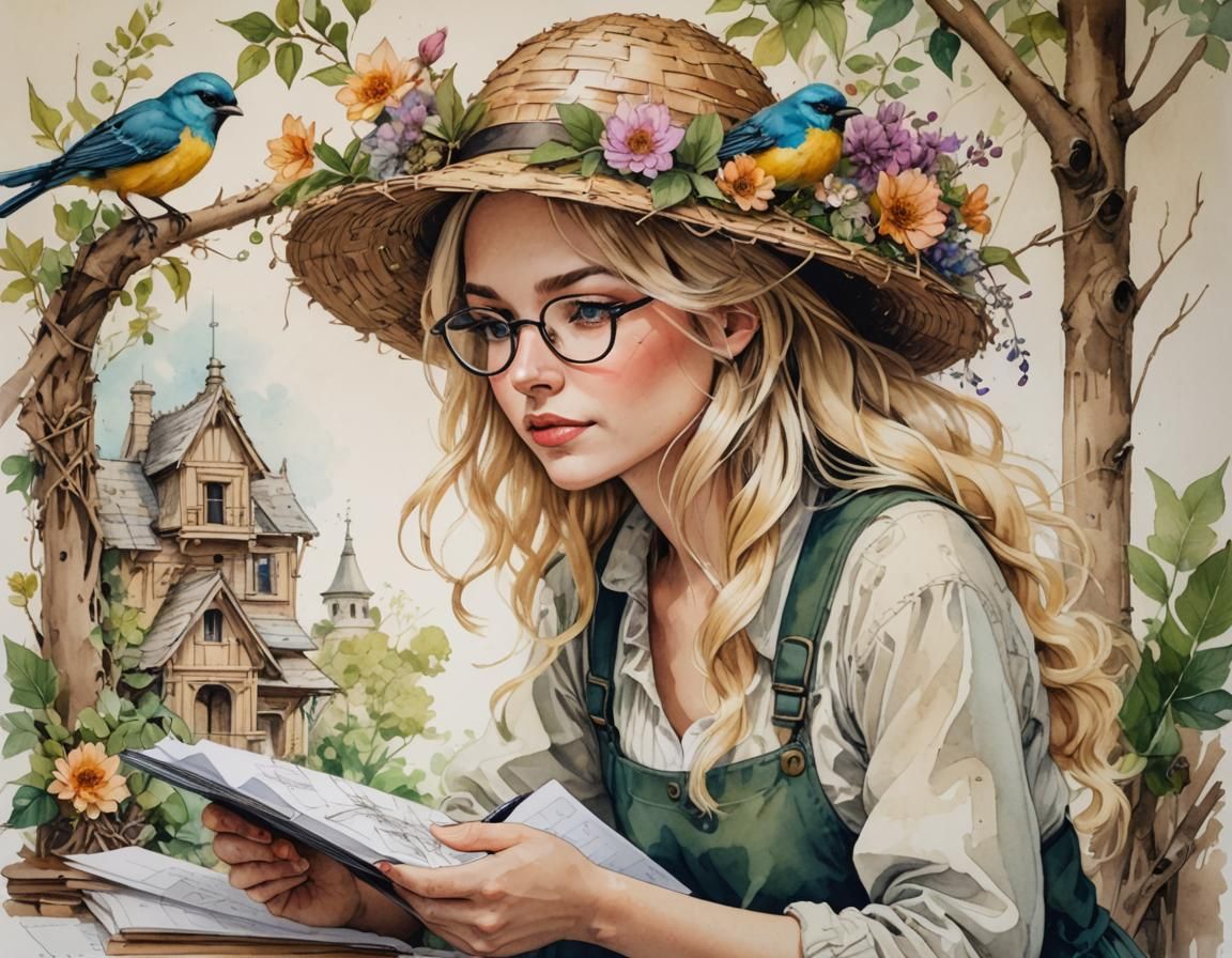 Architect and Weaver Birds in Cottagecore Style