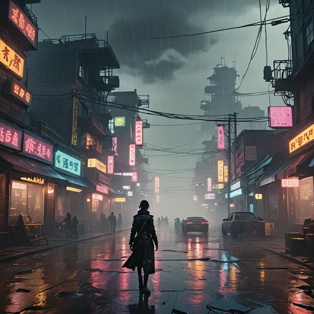 Cyberpunk Goth Model on Stormy Pacific Island