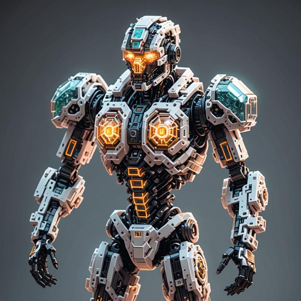 Translucent Fractal Cyborg in Pixel Art Style