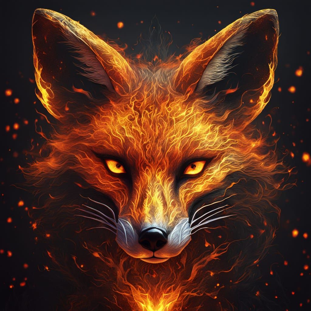 Elegant Wireframe Fox Engulfed in Flames