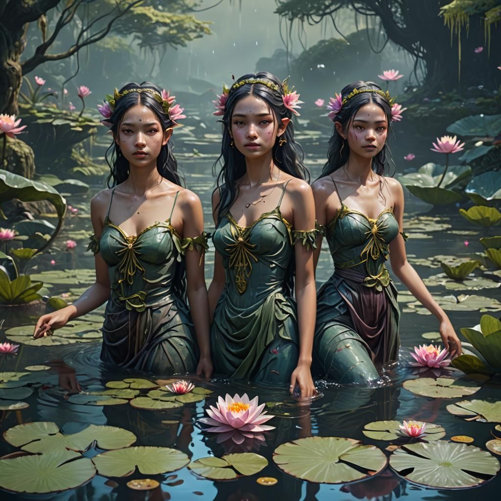 Ethereal Water Nymphs in Fantasy Stream