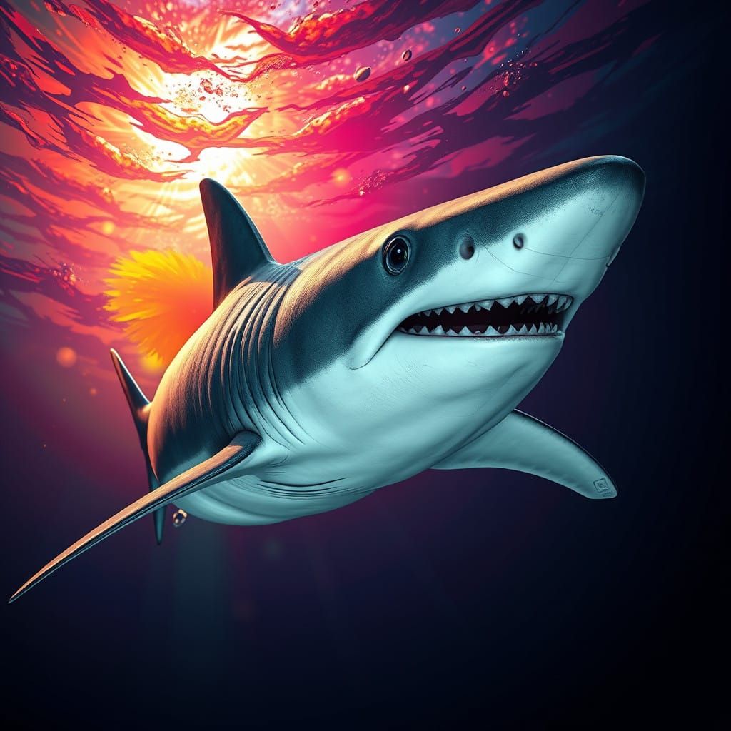 Hyperrealistic Shark in a Vibrant, Immersive Digital Art Pie...