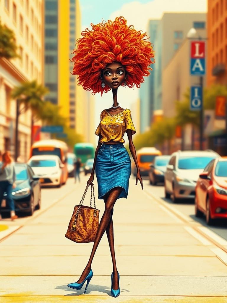 Exuberant Stick-Figure Woman in Dallas Mixed Media Art