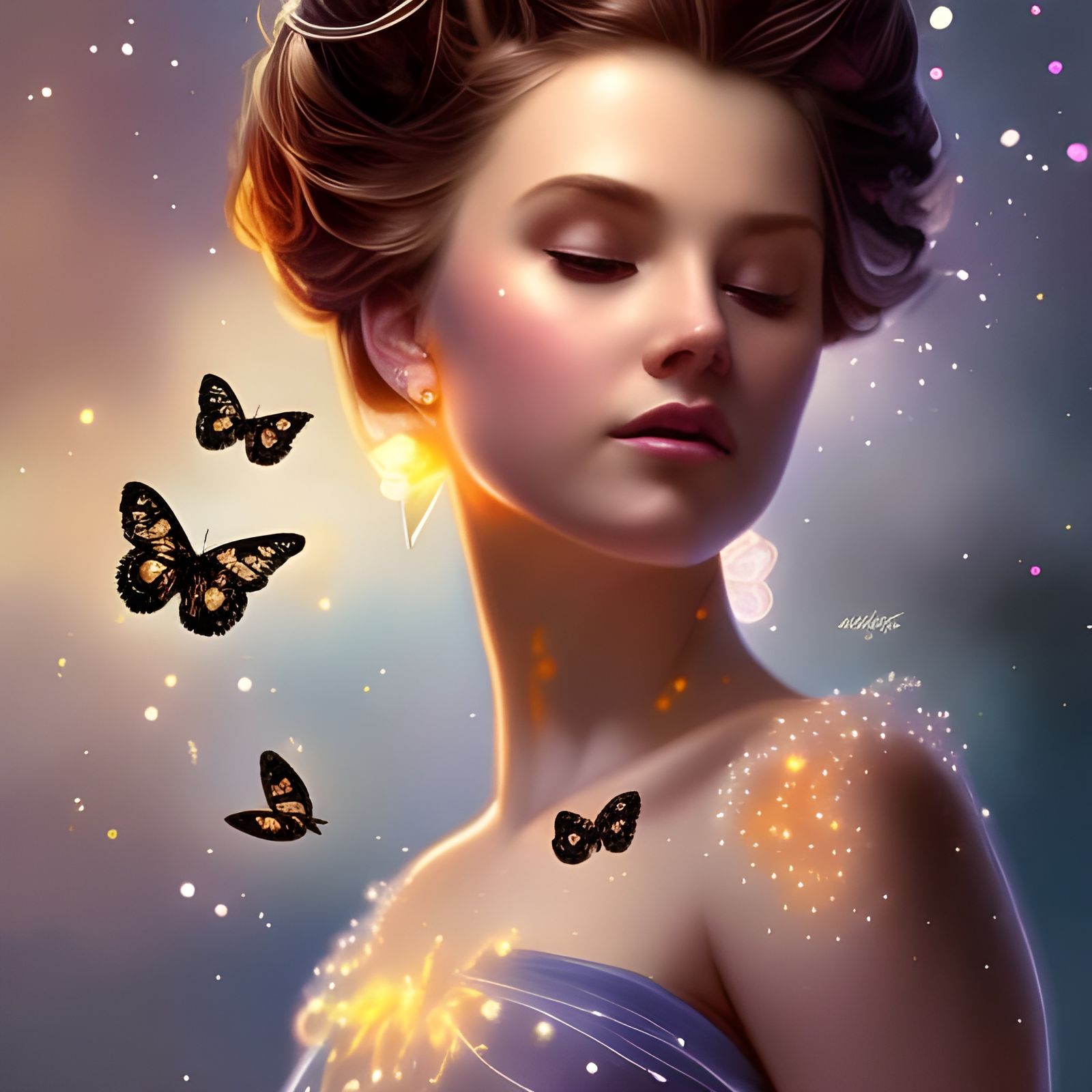 Cinderella Portrait with Glowing Butterflies in Art Nouveau ...