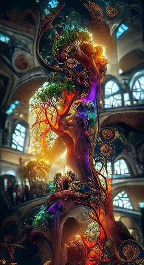 Colorful Tree of Life in Dark Fantasy Style