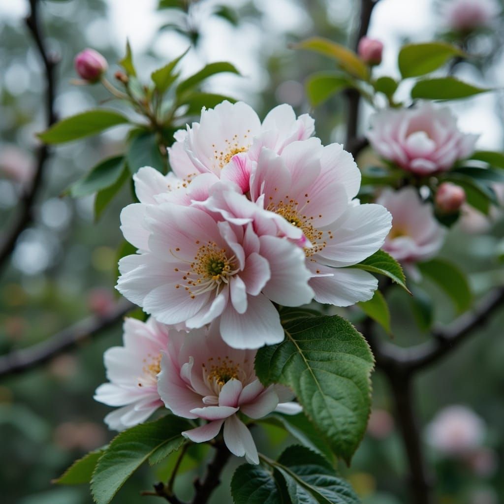 Surreal Blossom Blooms on Fruit Tree in Dreamlike Setting