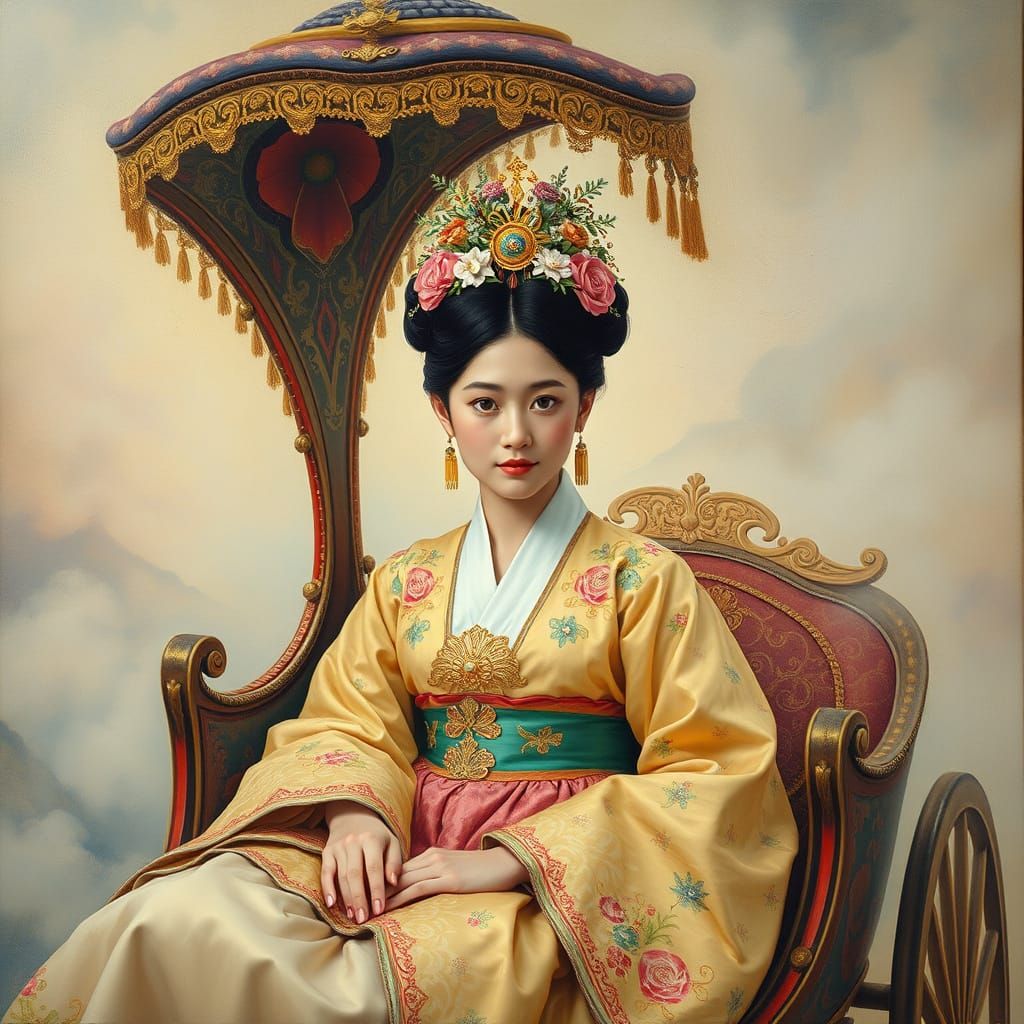 Korean Princess in Carriage, Surrealist Oil Painting