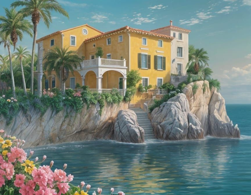 Italian Villa on Amalfi Coast Impasto Painting