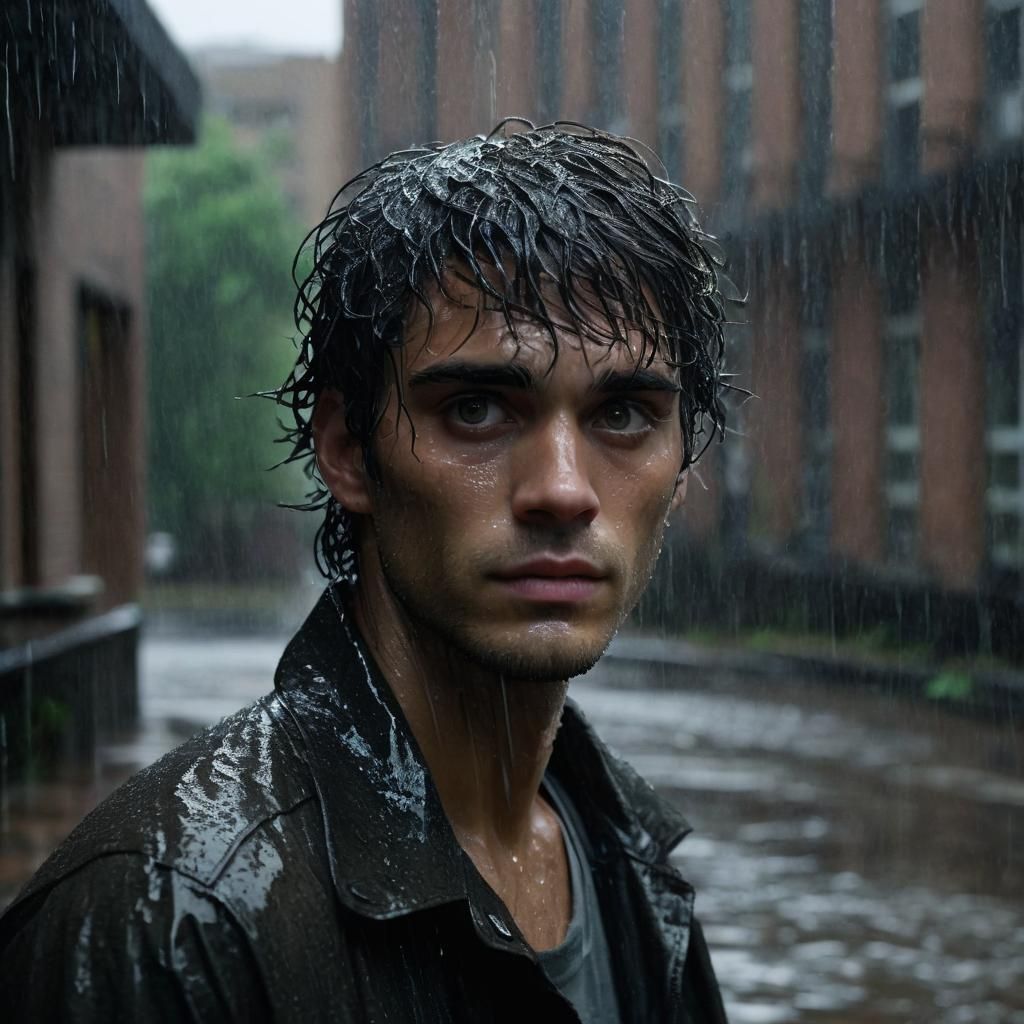 Lonely Boy Stares Longingly in the Rain