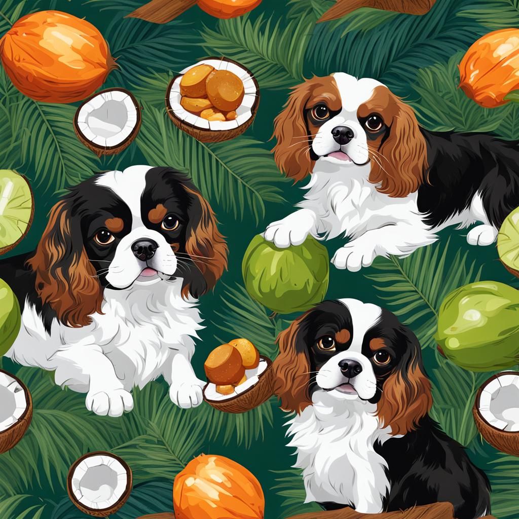 A coconut combined with a Cavalier King Charles Spaniel