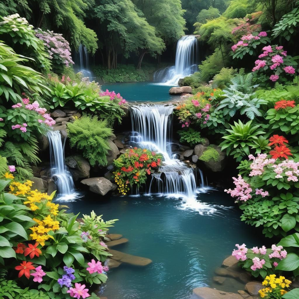 Majestic Waterfall Scene with Colorful Foliage