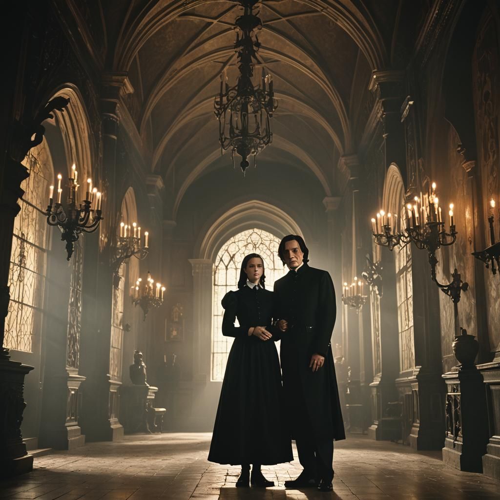 Wednesday and Snape in Gothic Film Noir