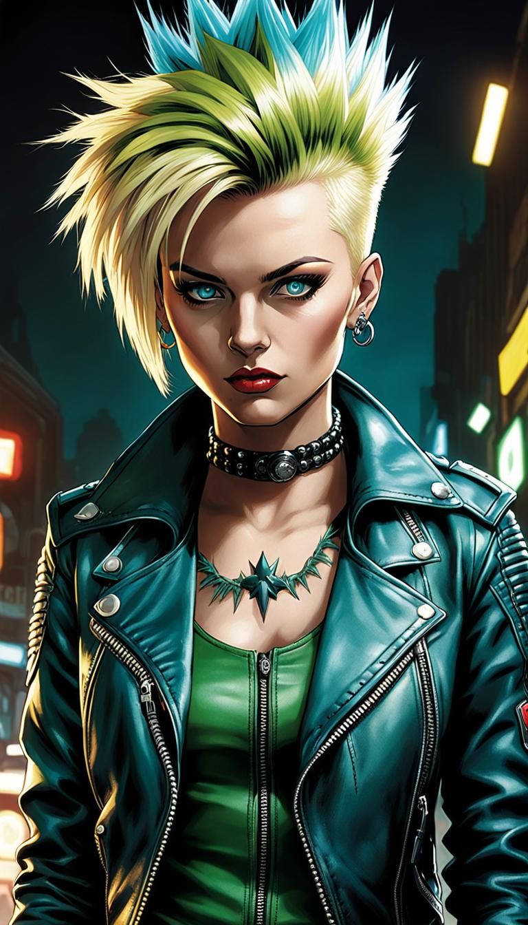 Alice Page: British Punk Biker in Comic Book Style