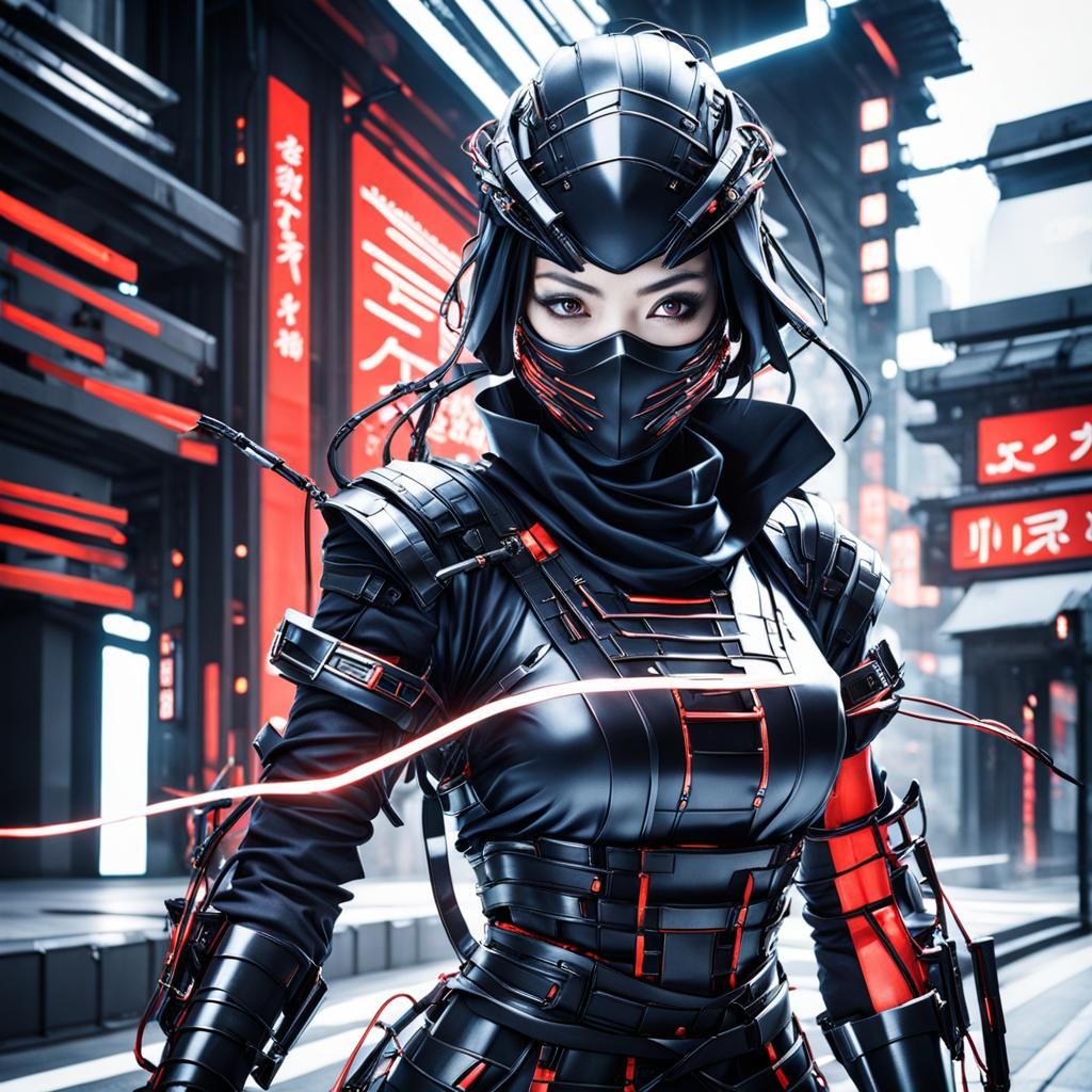 Futuristic Cybernetic Ninja in Tokyo, Cyberpunk Style
