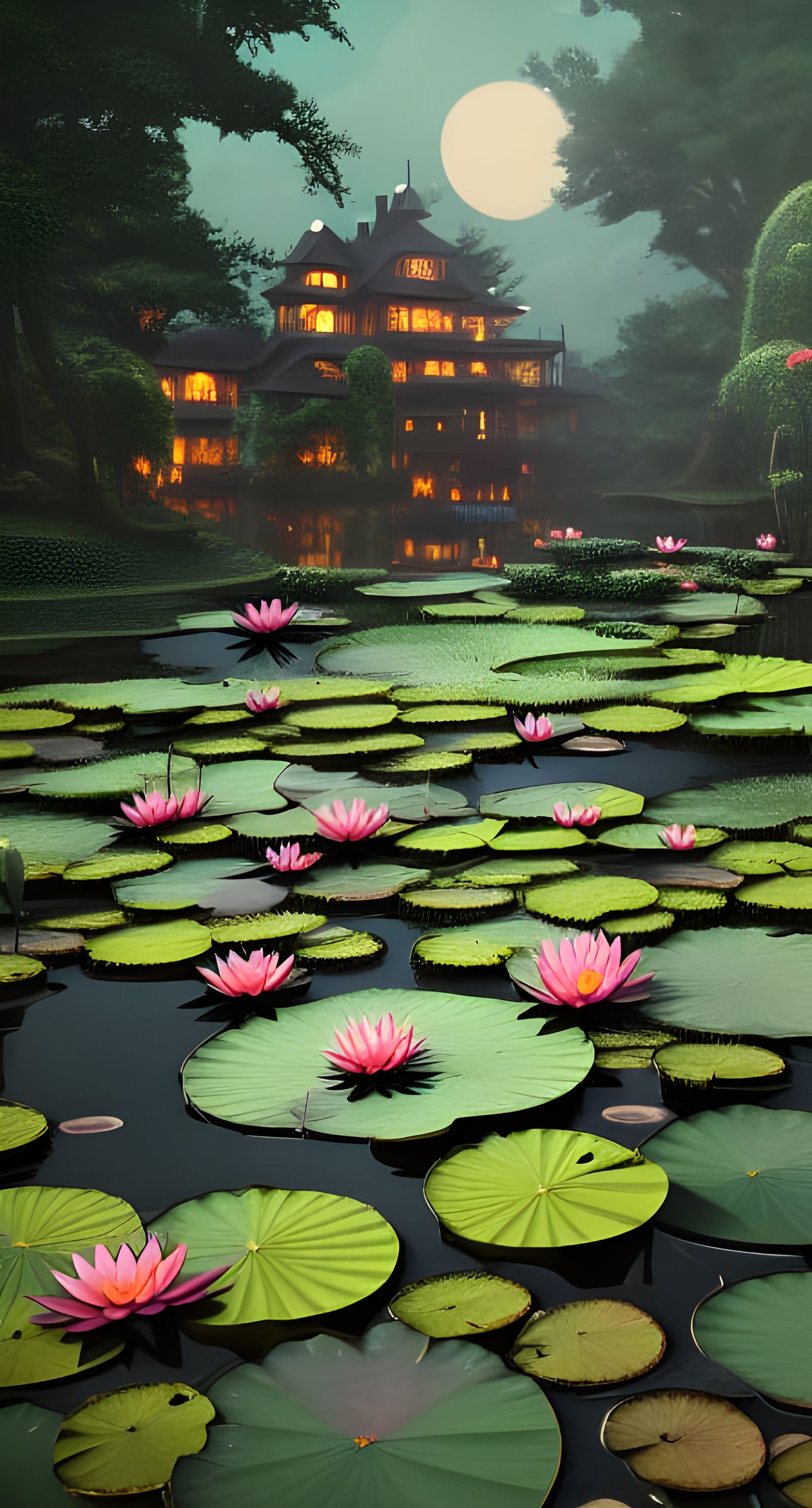 Anime Miniature Haunted House in Lotus Pond