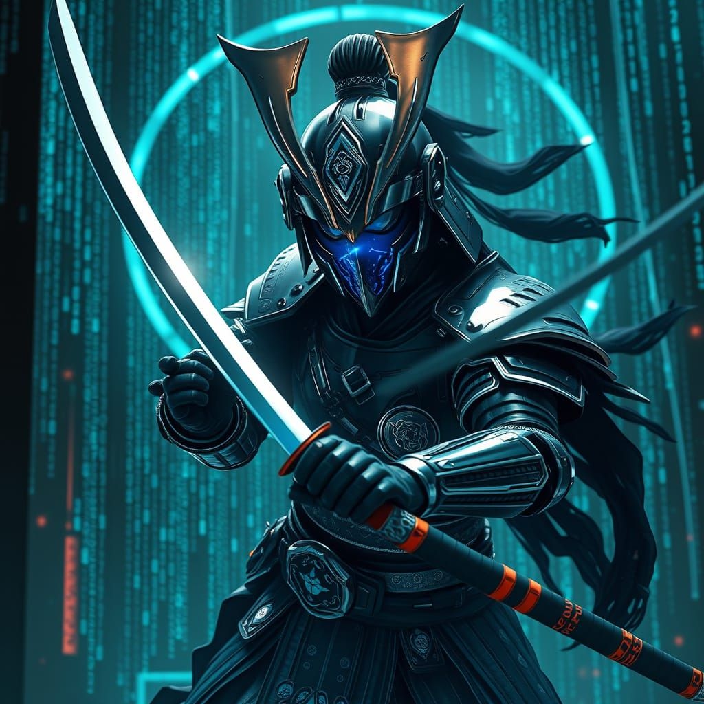 Futuristic Samurai in Digital Dojo: Anime Concept Art