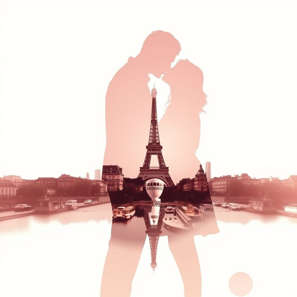 Romantic Kissing Couple Silhouette in Paris