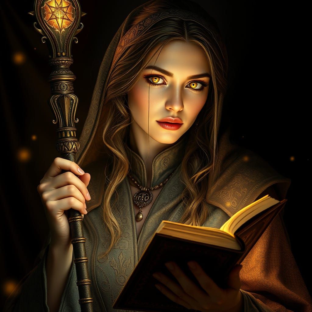 Hyper-Realistic Sorceress Portrait in Luxury Velvet