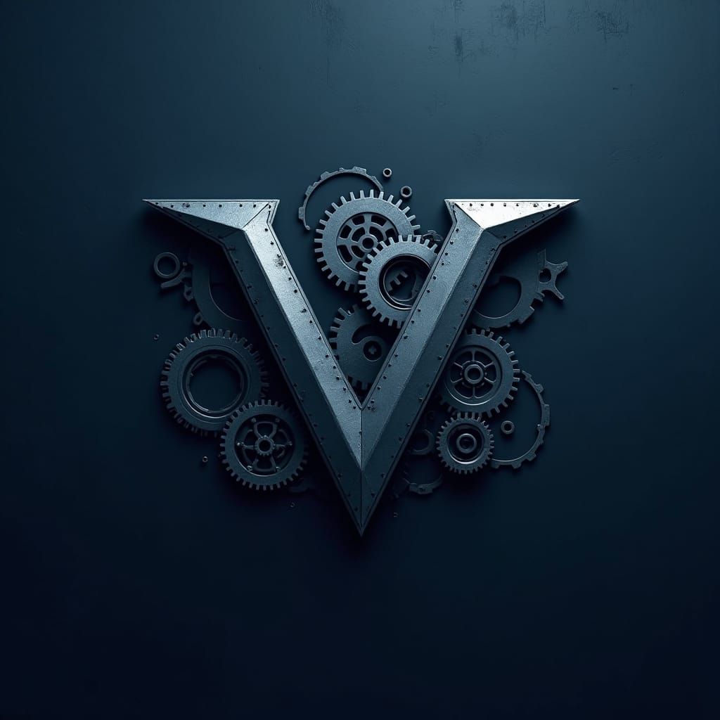 Elegant Interlocking VA Logo with Mechanical Blueprint Textu...