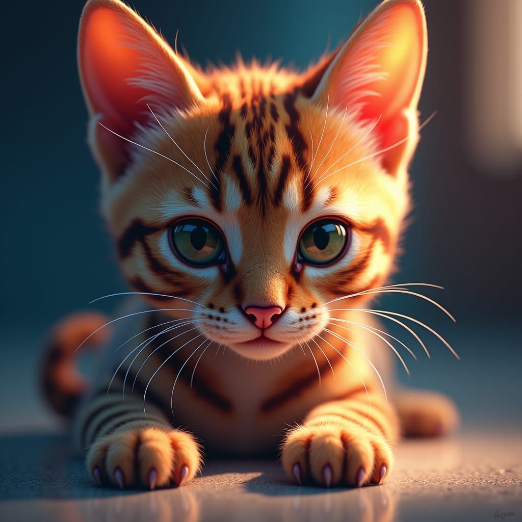 Bengal Kitten Sniffs Camera Lens: Dreamlike Matte Painting