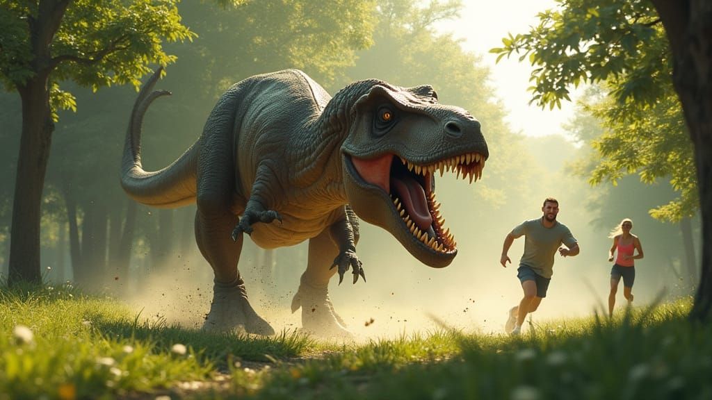 T-Rex Devours Joggers In Dramatic Hyperrealistic Digital Pai...