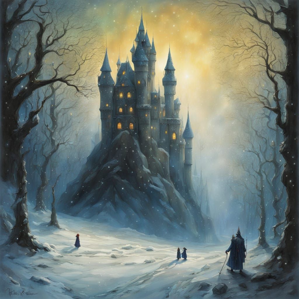 Whimsical Winter Castle in Dreamlike Fantasy Style