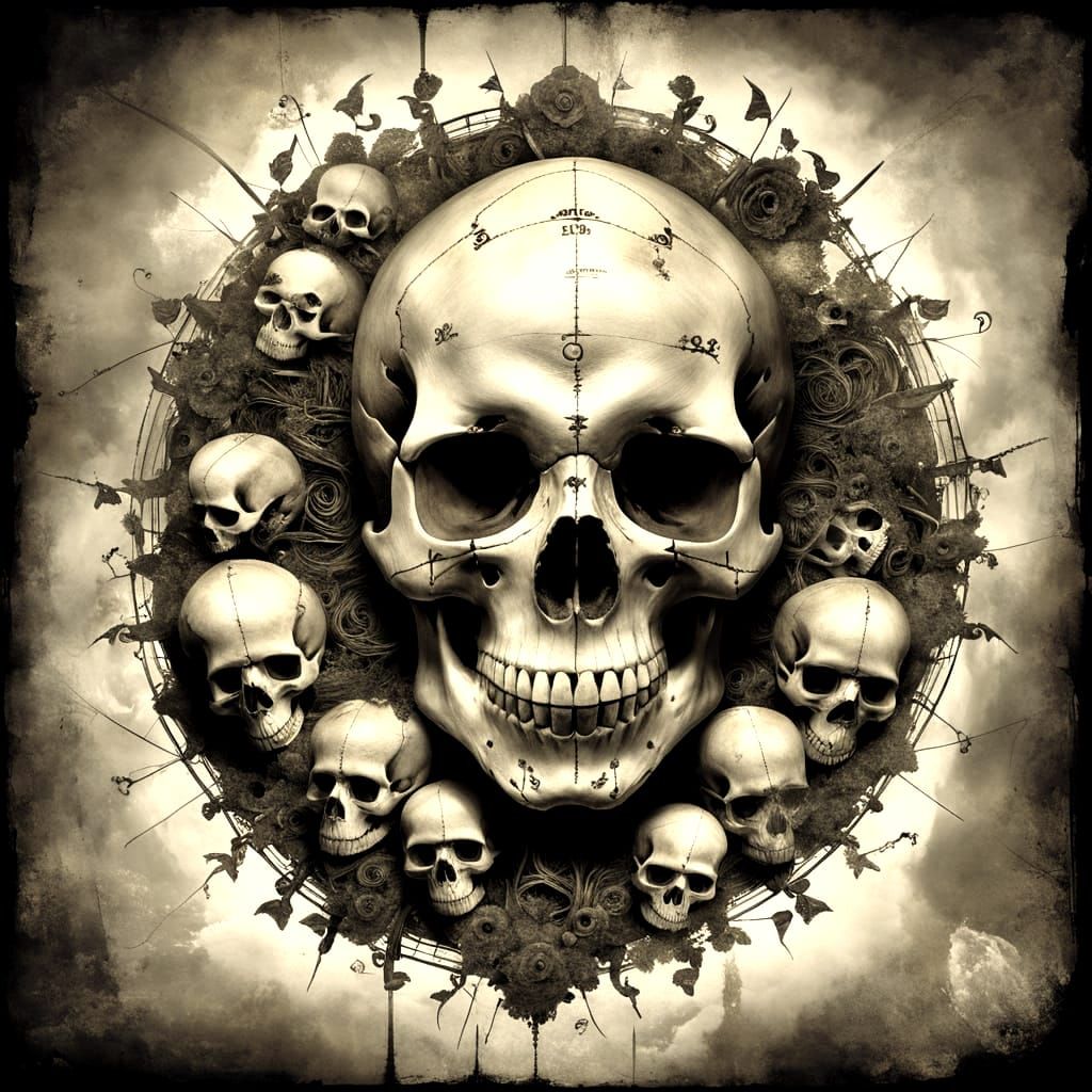 Fused Skulls With Fibonacci Elements in Natural Surroundings