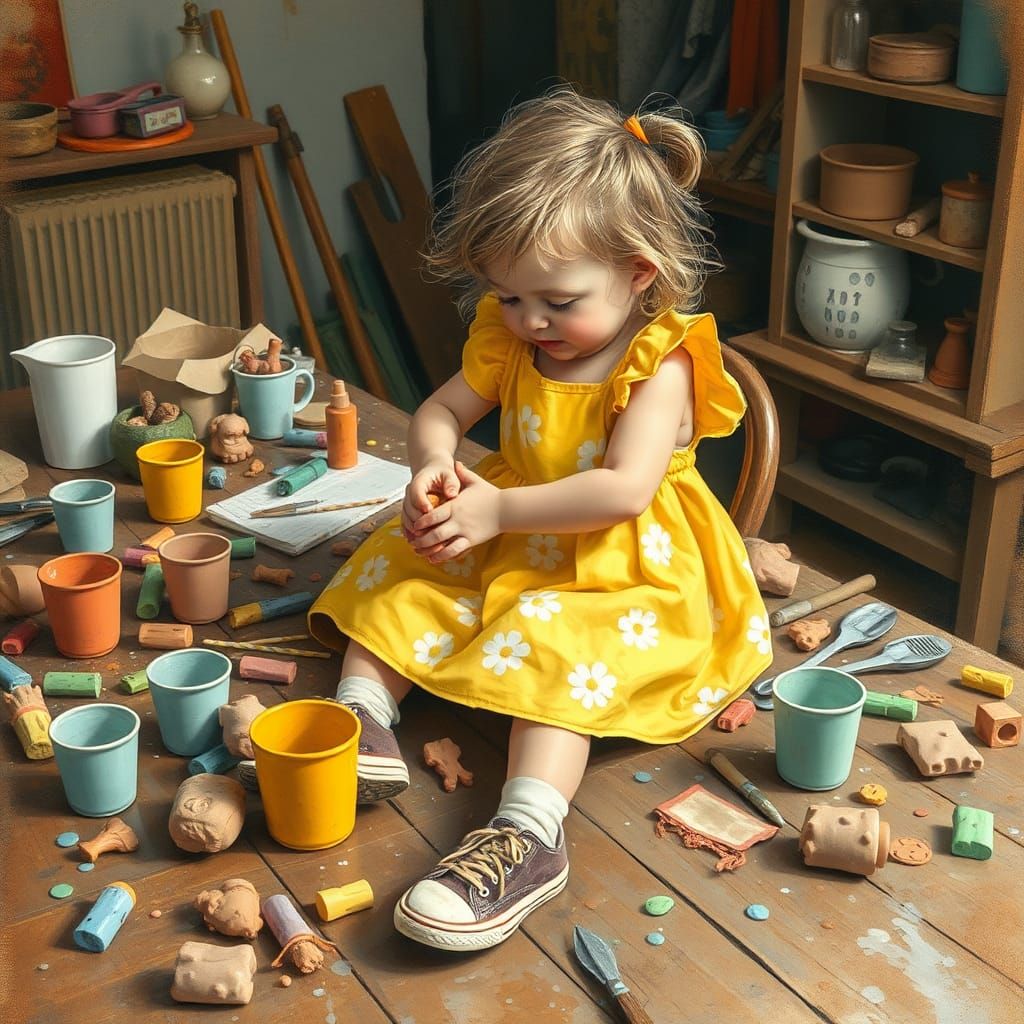 Child's Clay Art: Impressionist Golden-Age Aesthetic