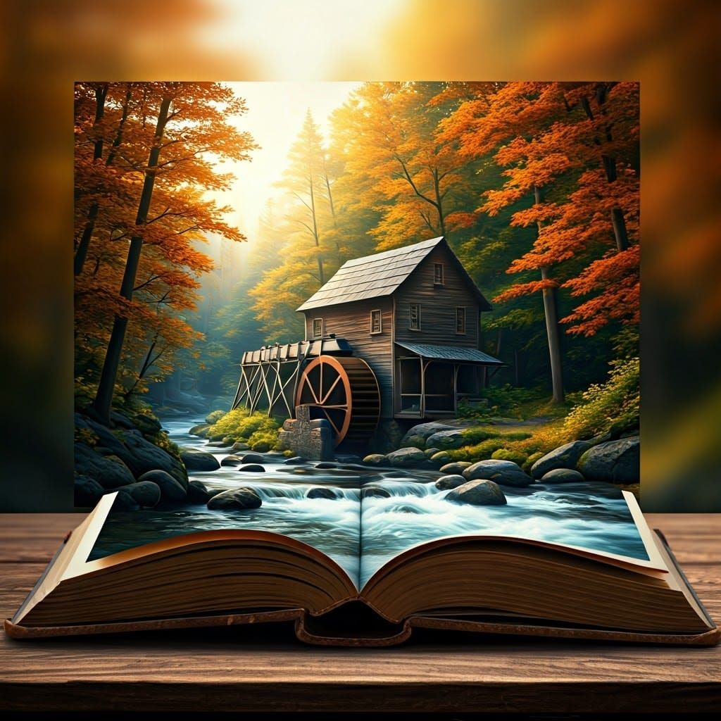 Majestic Mill Scene in Autumn Forest