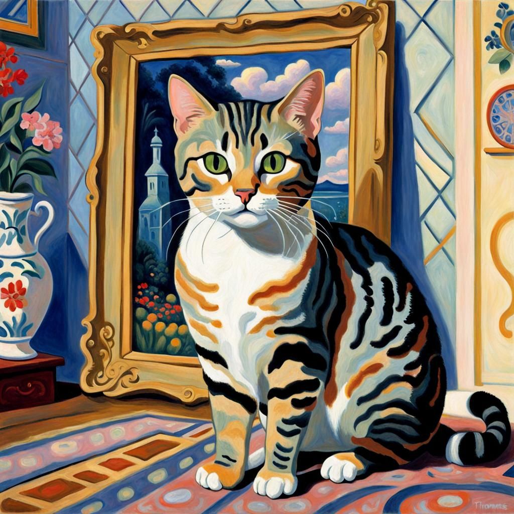 Surreal Tabby Cat in Fauvist Dreamscape