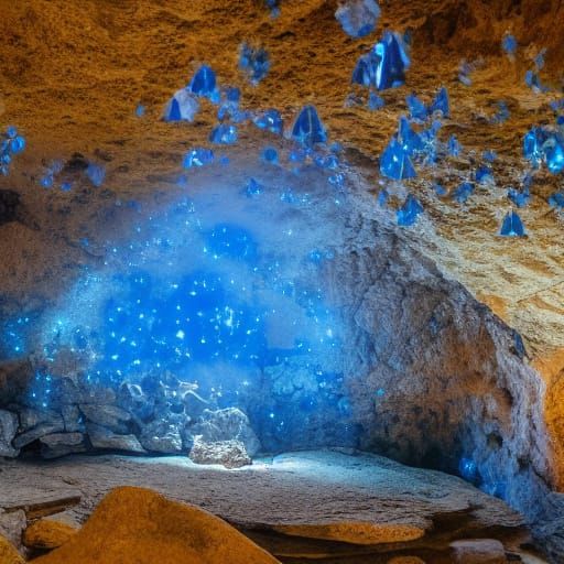 Majestic Blue Stone Cave with Falling Light