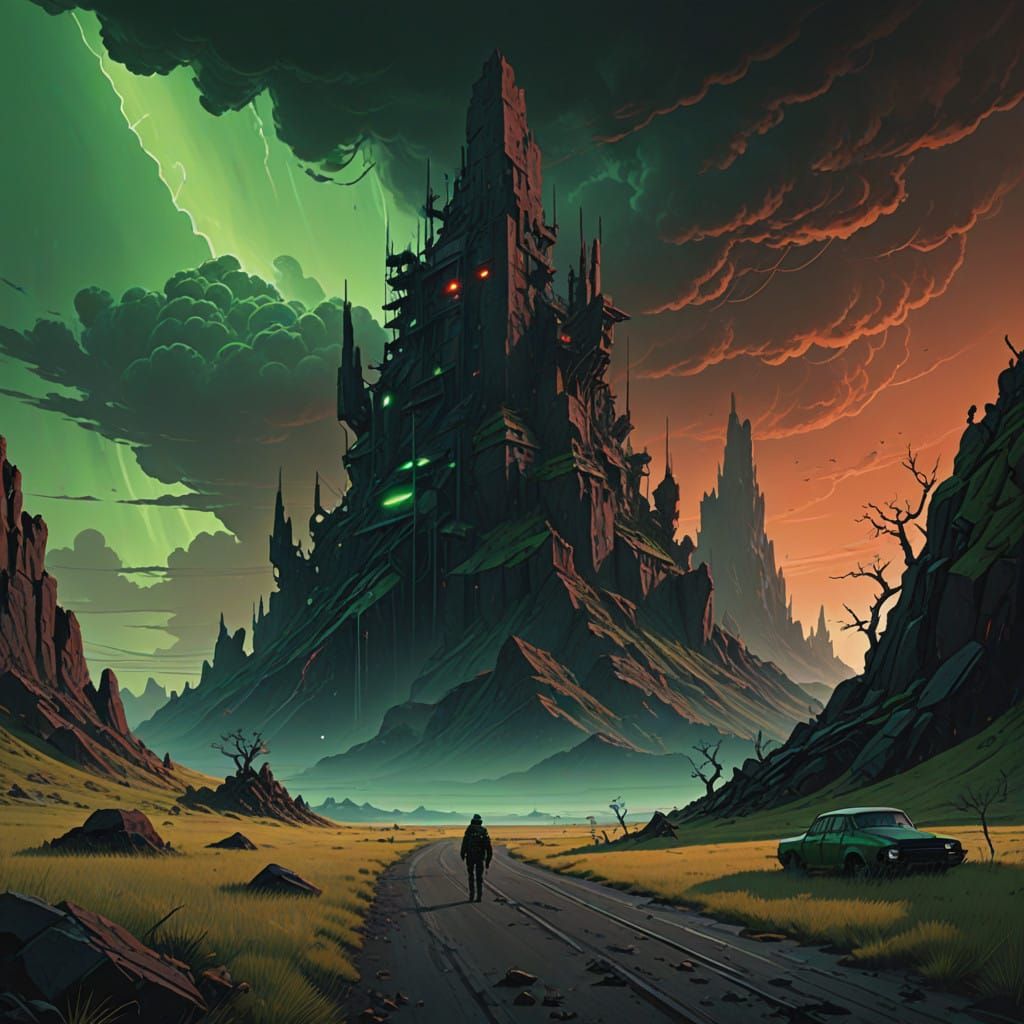 Surreal, Dark Planet Under Twisted Skies