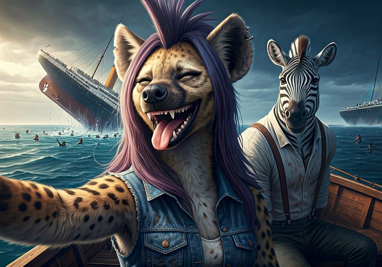 Unsinkable Punk Rock Hyena in Chiaroscuro Style