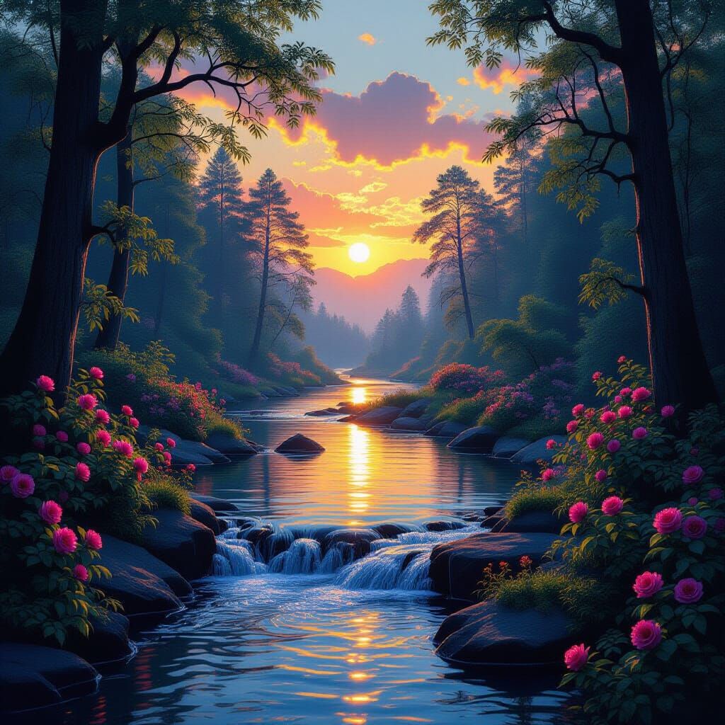 Bioluminescent Nature Double Exposure in Surreal Matte Paint...