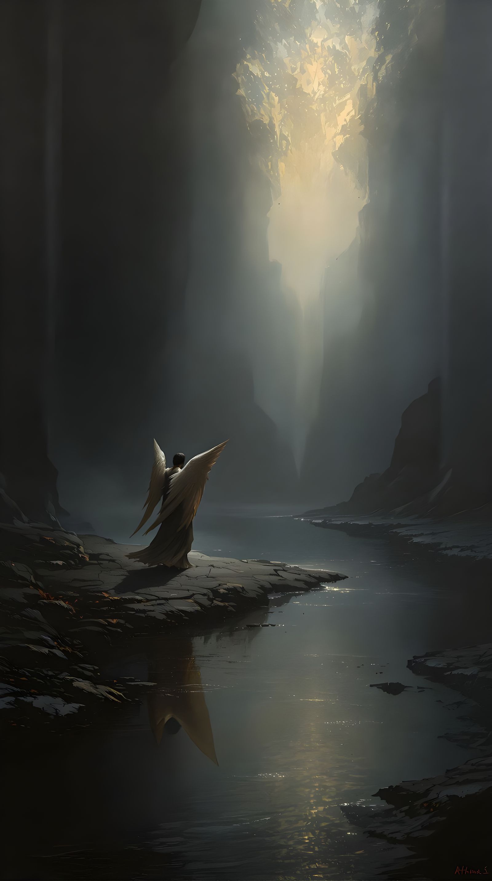 Angel in Chiaroscuro Oil Painting