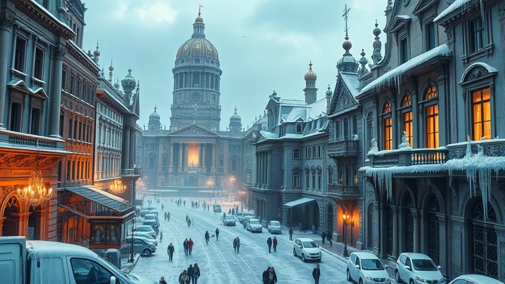 Frozen Baroque Cityscape with Ornate Details