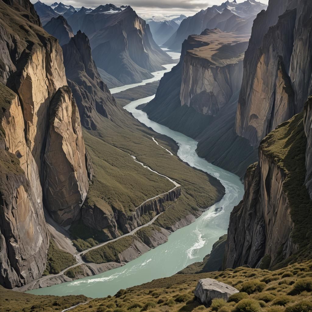 Dramatic River Valley in Patagonia: Sinister Landscape